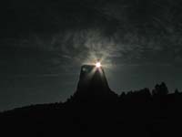 Devils Tower with full moon